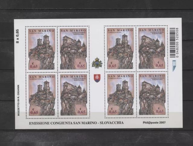 S45379 San Marino 2007 MNH Yarns Di Liberty S/S Joint Issue Slovakia