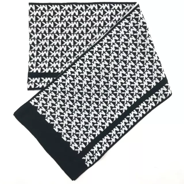 Michael Kors Scarf MK Monogram Reversible Black White Knit Logo MSRP $58 NWT