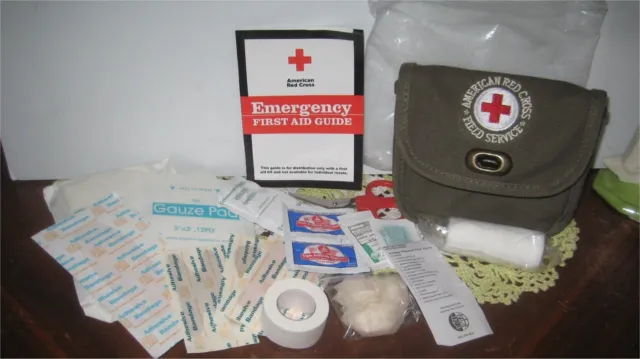 American Red Cross First Aid Kit Field Service Canvas Pouch Bag W/ Contents