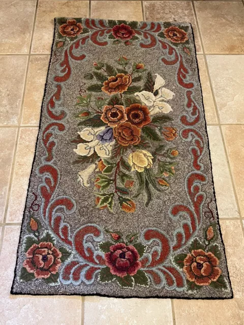 Vintage Antique Hand-Hooked Rug 58” X 30” Excellent Condition Pretty Colors