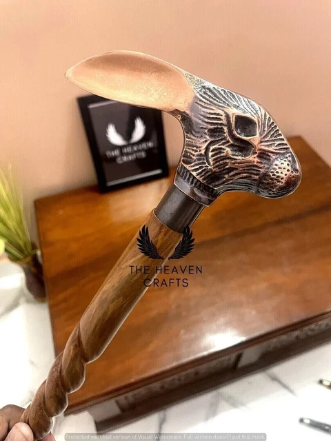 Walking Rabbit Head Handle Cane Wooden Victorian Antique Vintage Designer Stick
