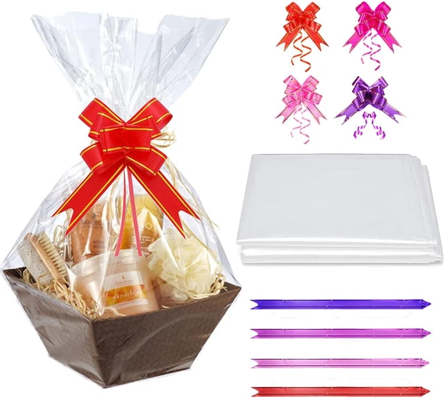 Bolsas de cesta de celofán, 40 un. bolsas grandes de 28X40 pulgadas con bolsas de regalo tirón
