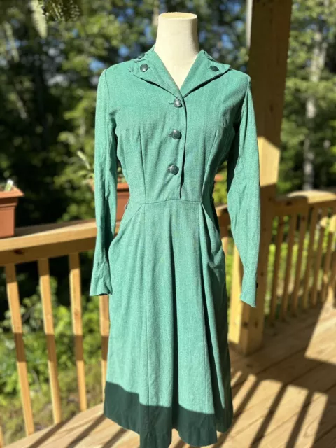 Vintage Girl Scouts Scout UNIFORM Green Adult Leader Dress 1950's size small-med