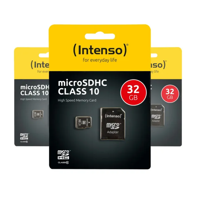 3 x INTENSO microSDHC Card Speicherkarten 32GB Class 10 3er Pack mit SD Adapter
