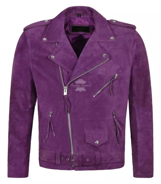 BRANDO Mens Leather Jacket Purple Cow Suede Bikers Fashion Leather Jacket MBF