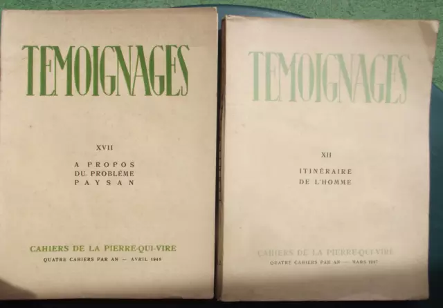 REVUES Témoignages XII & XVII, Cahiers Abbaye de la Pierre-qui-vire 1947 & 1948