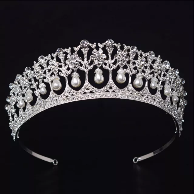 5cm Tall Large Pearl Crystal Wedding Bridal Queen Princess Prom Tiara Crown