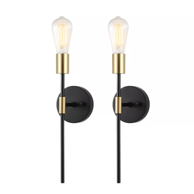 Modern Bathroom Wall Sconce Set of 2, Black and Gold Vanity Light Fixtures In...
