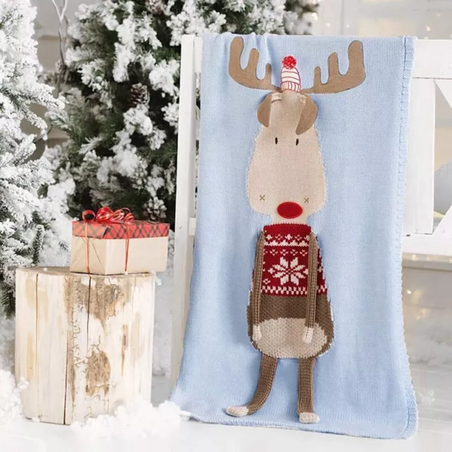 Children's Christmas Deer Wool Quilt Three-Dimensional Ear Knitted Blanket6368