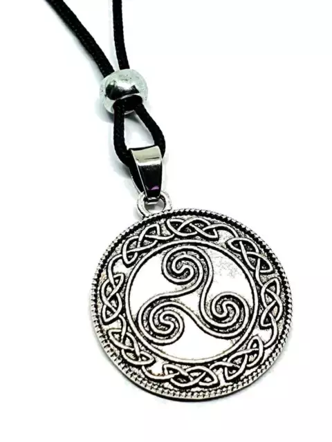 Celtic Triskele Pendant Necklace MetaI Triskelion Beaded Cord Necklace Pagan