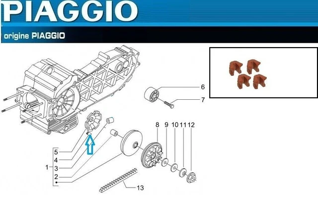 Jeu De 4 Guides/patins De Variateur Pour Piaggio MP3 400 500 - Réf. 842175 - Neuf
