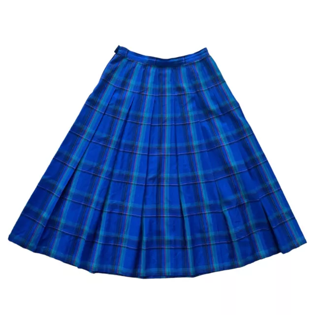 Vintage Miss Pendleton Womens Size 14 Royal Blue Plaid Wool Pleated A-Line Skirt