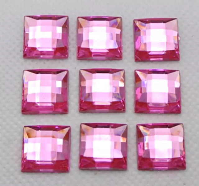 100 Pink Acrylic Flatback Faceted Square Rhinestone Gems 12X12mm No Hole