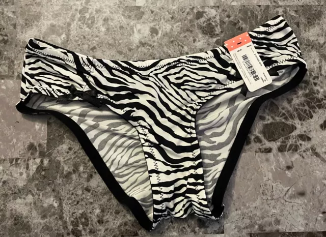 Nwt Flirtitude Xs Smooth Black White Zebra Ruch Back Rare Cheeky Hipster Panties