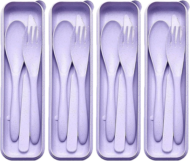 Set Posate Da Viaggio Riutilizzabili, 2 Kit Con Coltello, Forchetta, Cucchiaio In Plastica Senza BPA - Ideale Per Picnic E Campeggio