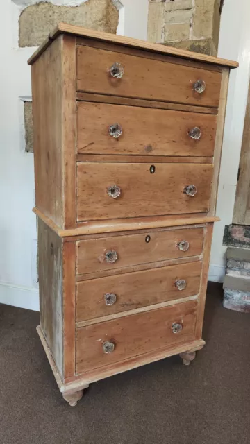 Old Pine Chest on Chest of Drawers