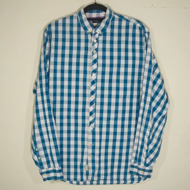 Paul Smith Men's Blue White Checked Long Sleeve Button Down Shirt Tailored Fit