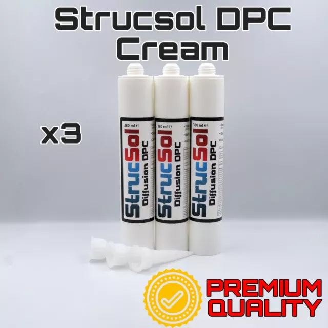 Strucsol 3 x Damp Proof Course Cream DPC Wall Injection Rising Damp