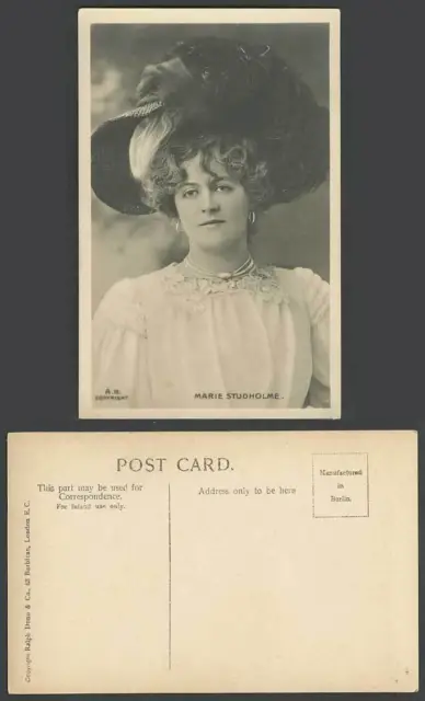 Actress Miss MARIE STUDHOLME Large Hat Fashion Glamour Old Real Photo Postcard