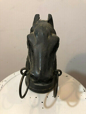Old Vtg Collectible Cast Iron Double Ring Horse Hitch Post Topper Heavy 2