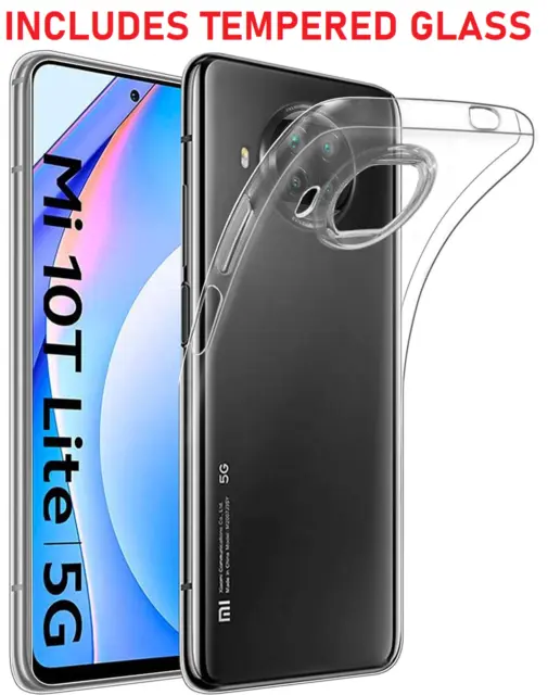 Case For Xiaomi Mi 10T Lite 5G Clear Gel Cover Silicone + Glass Screen Protector
