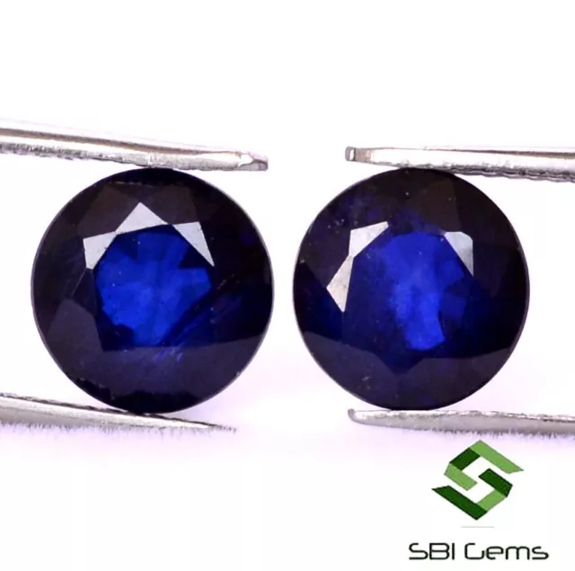 3.26 Cts Natural Blue Sapphire Round Cut Pair 7 mm Dark Blue Loose Gemstones