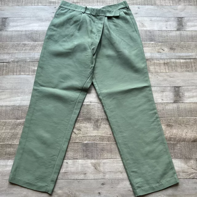 Helmut Lang Dress Pants Womens 10 Green Virgin Wool Silk Blend Wide Leg