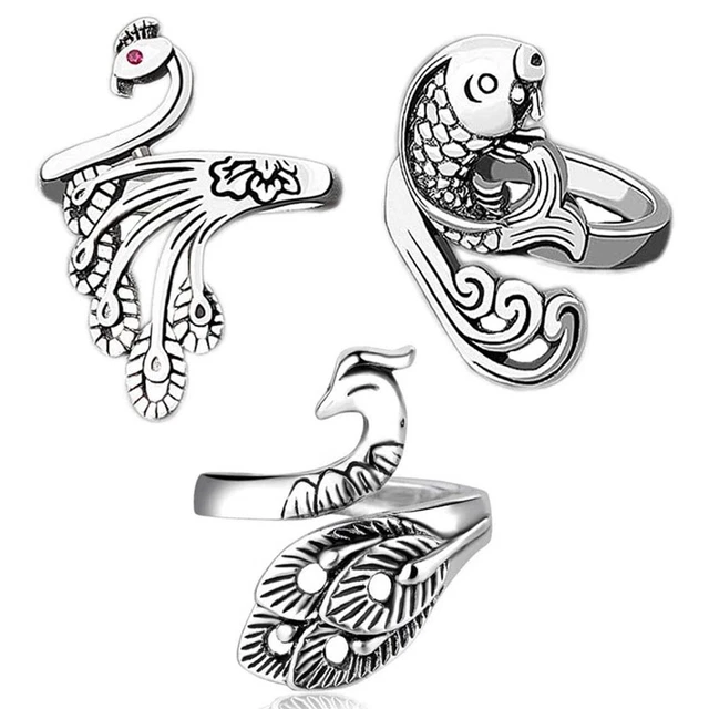 3 piezas bucle de tejido ajustable - dedo abierto pavo real pez dorado, dedo de ganchillo B1
