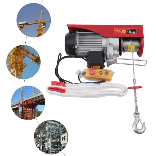 2200LBS PA1000 Electric Cable Hoist Winch Crane Lift Wired Remote Control 1800W