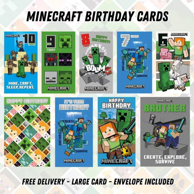 BIGLIETTI DI COMPLEANNO, biglietti di compleanno Minecraft, busta inclusa.  EUR 2,74 - PicClick IT