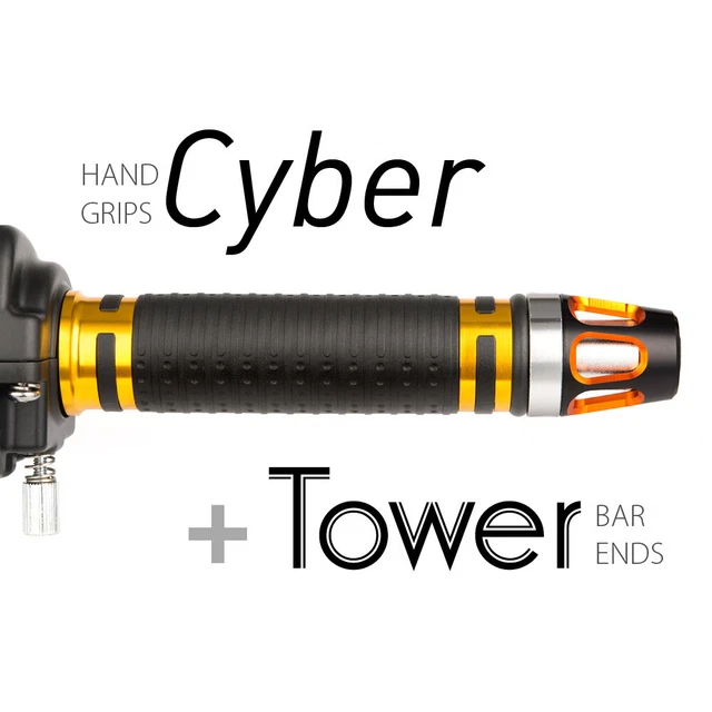 KiWAV Motorcycle Cyber Grips Gold with Tower Bar Ends Orange/Silver