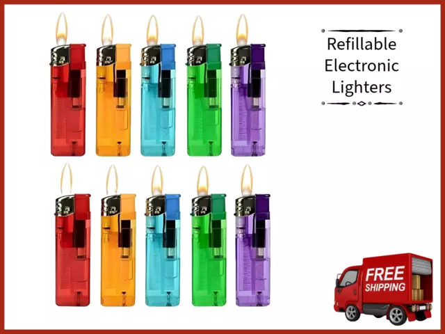 Refillable Electronic Lighters Adjustable Flame Mixed Colours Free Shipping