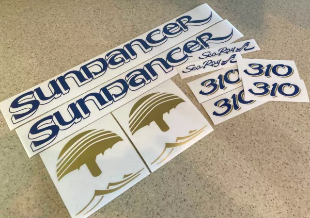 Sea Ray Sundancer Decal Kit 4-Pak NAVY BLUE & GOLD + Model Number FREE SHIP!