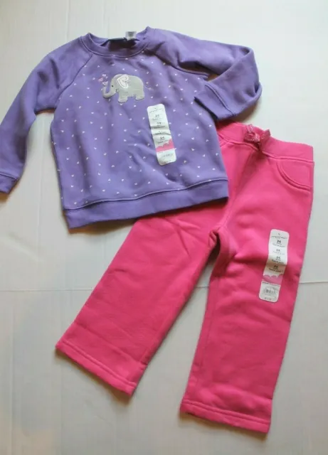 Infant Baby Girl 24 Months Jumping Beans Pink Fleece Pants & Elephant Top Outfit