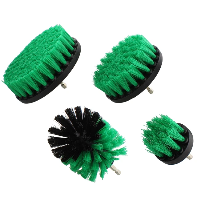 ABN 1/4in Drive Drill Cleaning Brush Attachment Set - 4 Piece Green Med Bristle