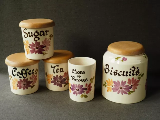 Vintage Babbacombe Pottery Toni Raymond Storage Cannister Set 5 Spring Flowers