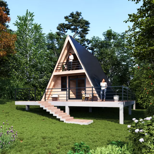 Modern A-Frame Cabin House Plan With AutoCAD File And PDF For Blueprint Plans