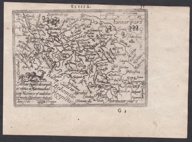Silesia Polska Poland Map Card Ortelius Copperplate 1588