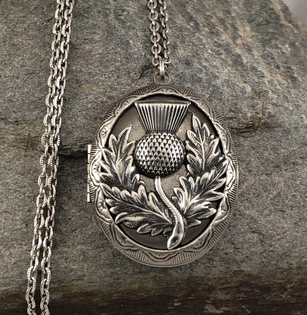 Thistle Locket Necklace, Antique Silver, Scottish Celtic Pill Stash Box Pendant Thistle Locket Necklace, Antique Silver, Scottish Celtic Pill Stash Box Pendant