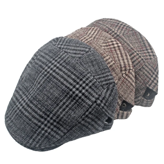 Trendy Mens Baker Boy Hat Gray Herringbone Newsboy Beret Cap Autumn Winter