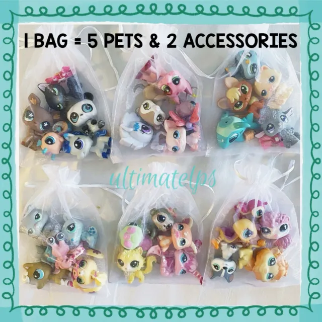 Littlest Pet Shop LPS Random 3 PC Pet Grab Bag Lot + Bow *1 Dog OR Cat in  each bag*