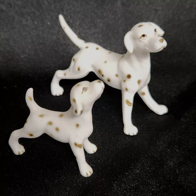 Vtg Miniature Dalmatian Dog Puppy Set Of 2 Bone China Porcelain Figurines