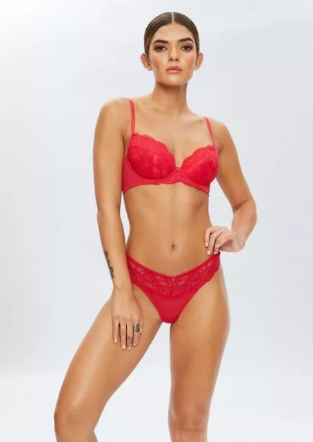 Ann Summers Sexy Lace Padded Plunge Bra & Thong Set Red - 34D/10