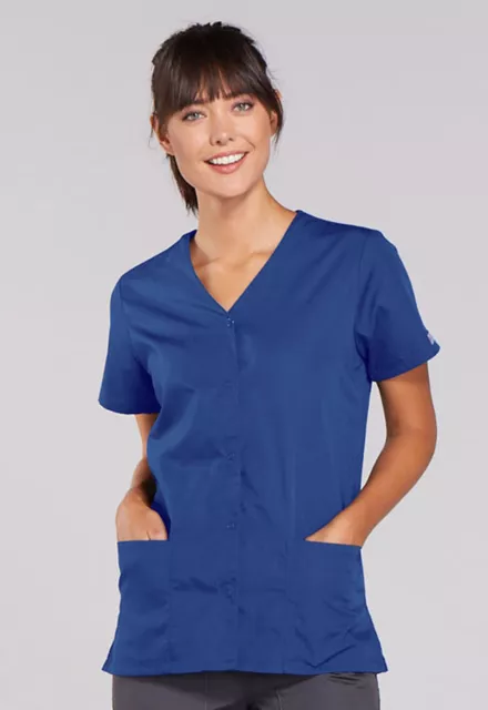 ROYAL BLUE CHEROKEE Scrubs Workwear Snap Front V Neck Top 4770 ROYW $8.99 -  PicClick