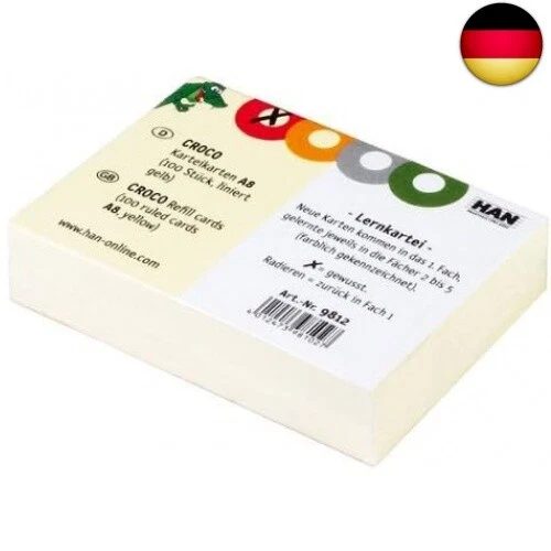HAN linierte Karteikarten für Kroko-Karteikartenhalter, gelb, 500er-Pack, A8,