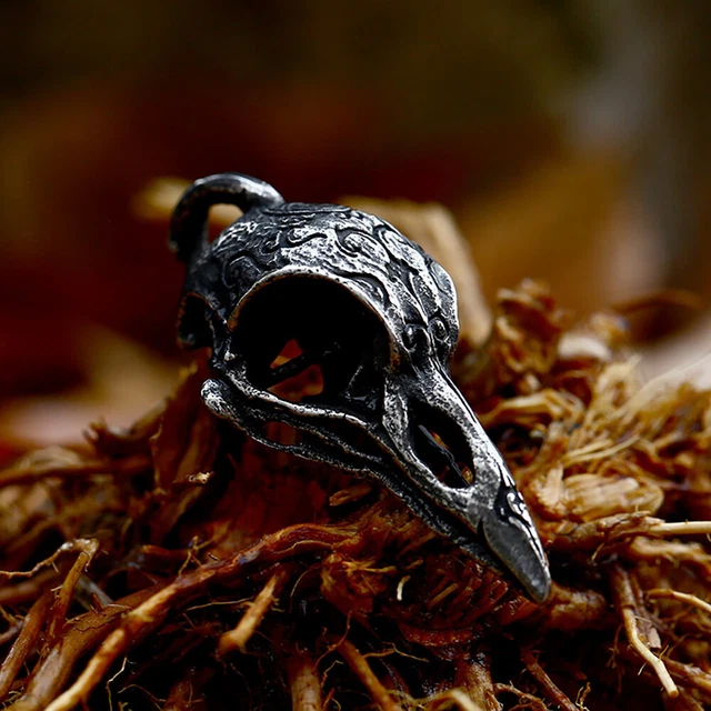 Fashion Stainless Steel Men's Nordic Viking Carved Crow Pendant Necklace Jewelry