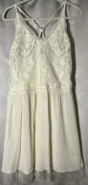 Freeway Women's Halter Dress Ivory Size Large Floral-Print Lace V-Neck - EUC!! 3