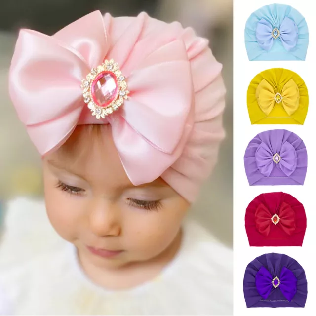 Neonati Fascia per Capelli Fiocco Cappello Bambino Berretto Turbante Morbido ^