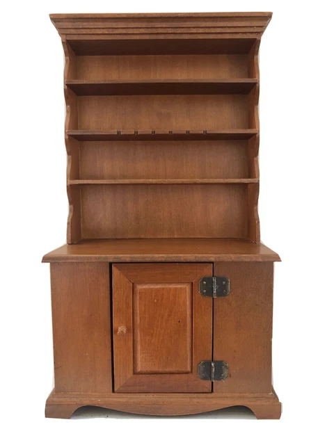 Hand Carved & Stained Miniature Wooden Buffet For Dollhouse Or Wall Art