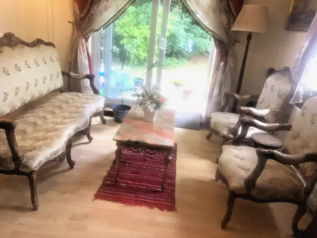 French Louis XV Style 3 Seater Settee Sofa and 2 armchairs